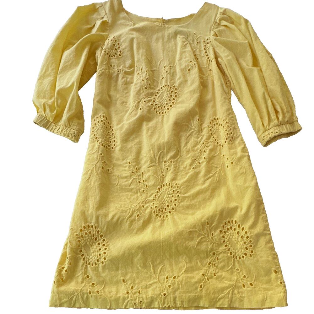 A.B.S. Studio Collection Yellow Eyelet Embroidered Shift Dress Size 2 Peasant